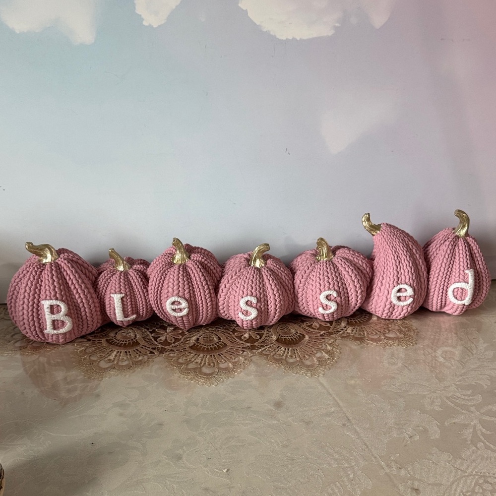 Harvest Pink Knitted Pumpkins Decor (resin)